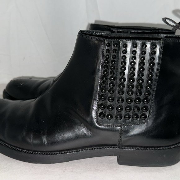 US 9 Sergio Rossi Mad in ITALY Men Black Scudded Leather Biker Moto Riding Boots